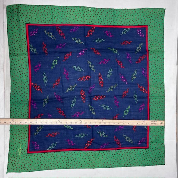 VGT GIVENCHY Paris scarf cotton/silk 34" Satin blue green red dot , (44) - Picture 10 of 10